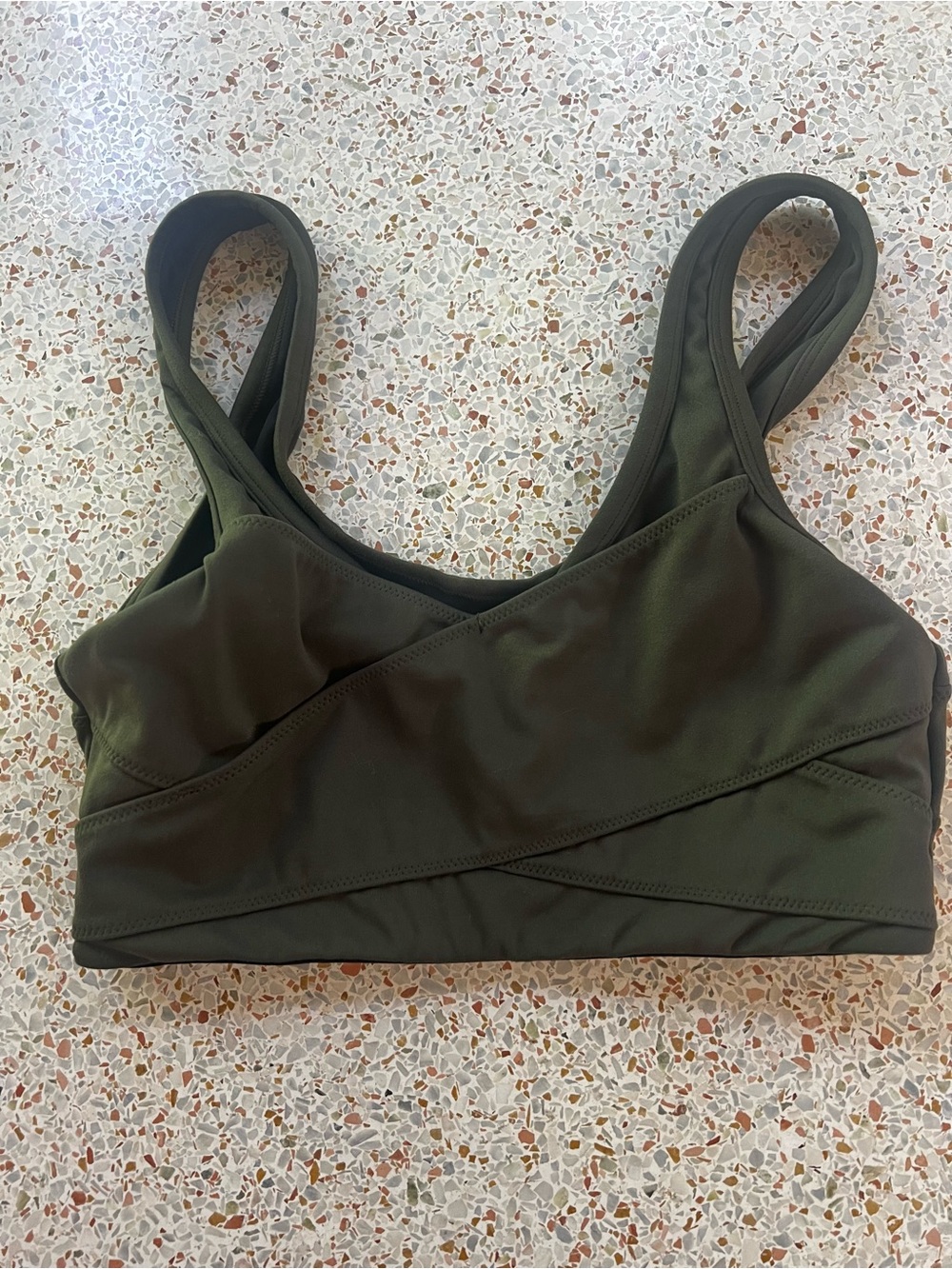 Varley Olive Green Wrap-Front Sports Bra